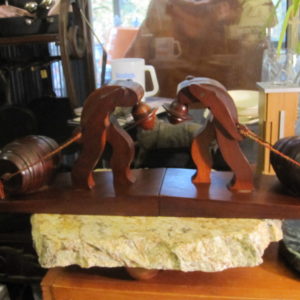 Wood Hand Crafted Man Pulling Barrel Figurines/Sculptures