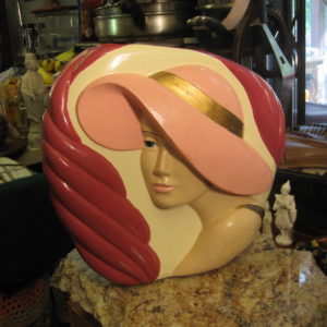Art Deco Lady in Pink Hat Face Vase