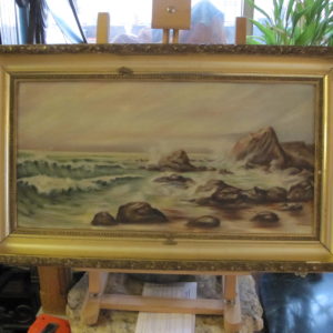 Oil Painting Waves Crashing Rocks