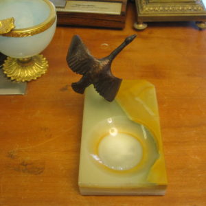 Art Deco Bronze Canadian Goose On A Greenish Stone Base