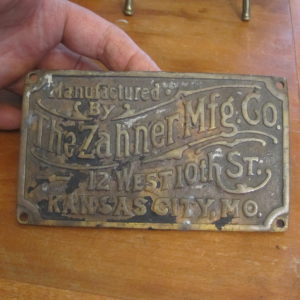Zahner Mfg Co Metal Nameplate