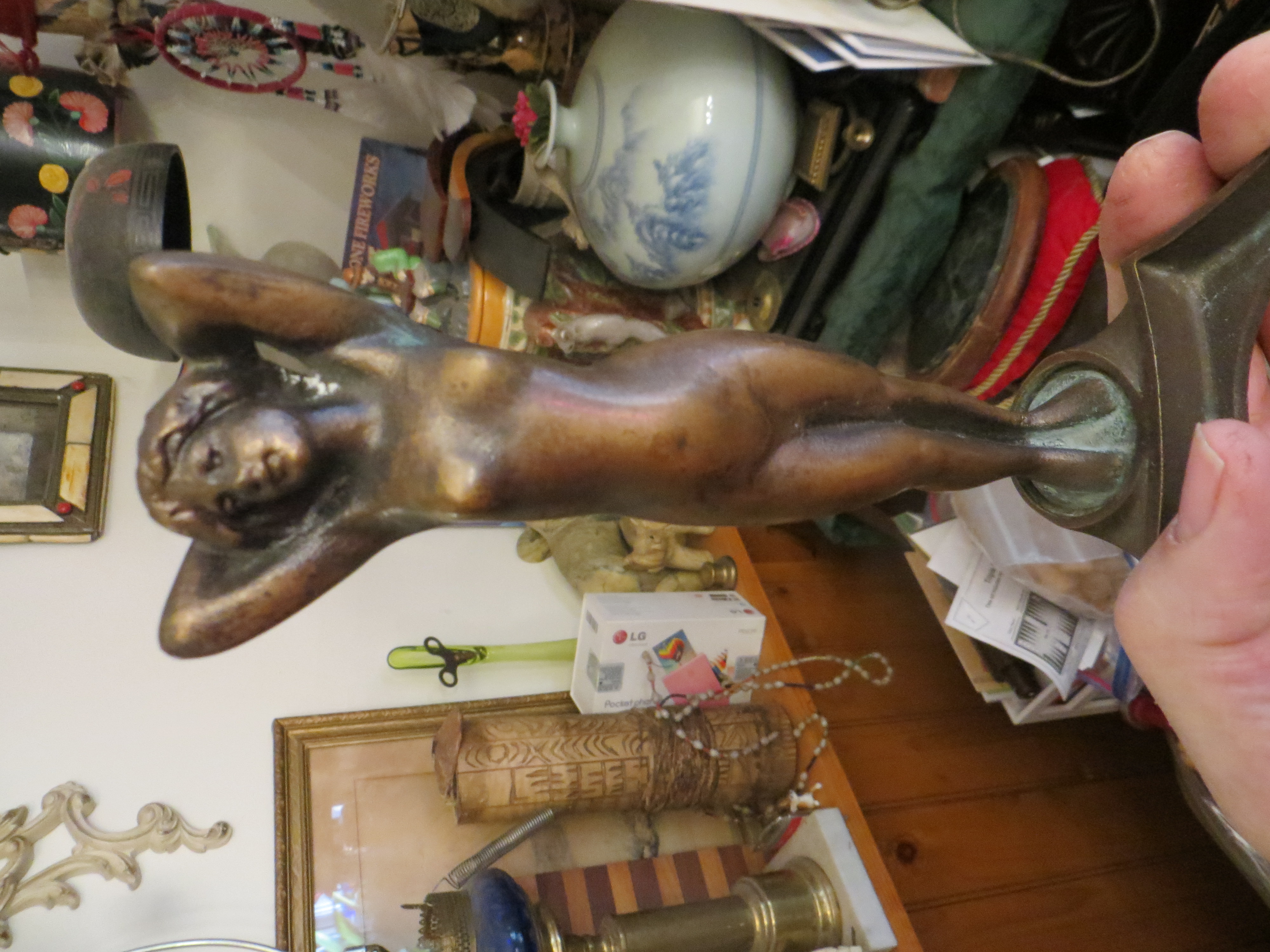 Antique Art Deco Solid Bronze Nude Lady Statue Sculpture Ashtray