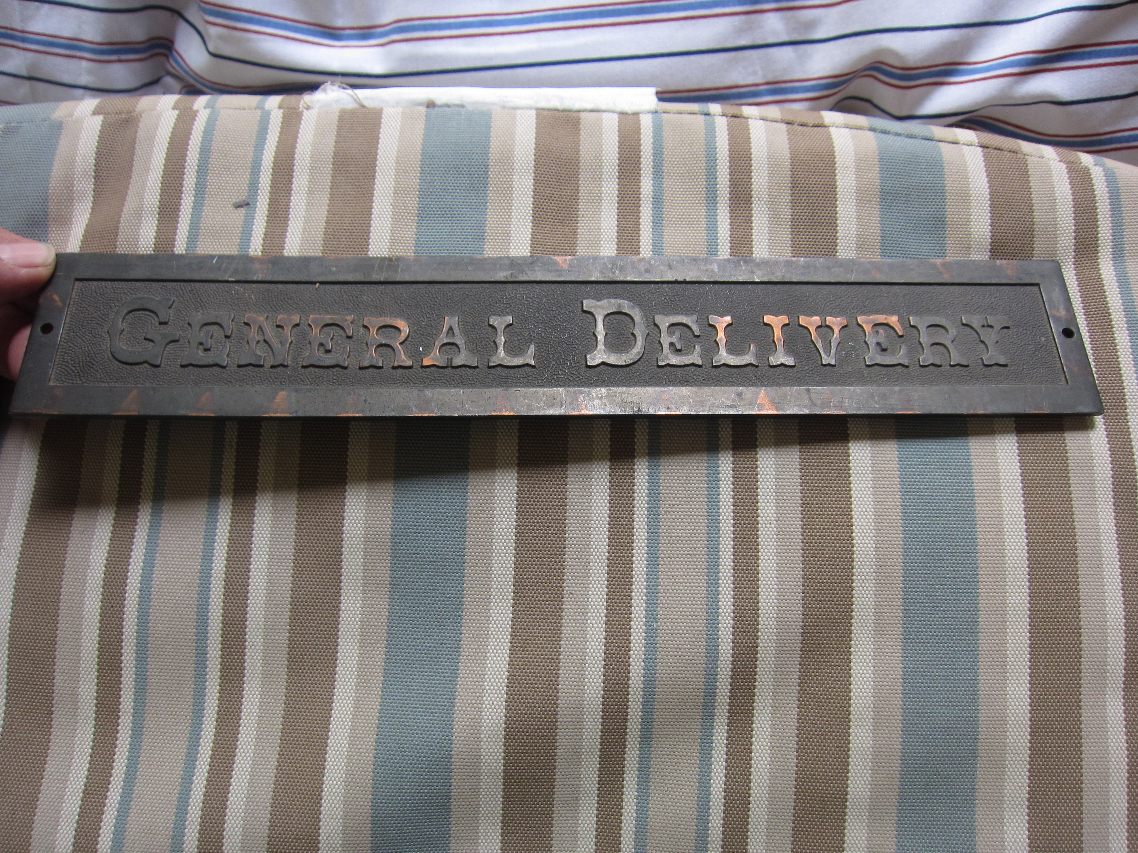 Antique Postal Sign Bronze Brass General Deliveries Plaque