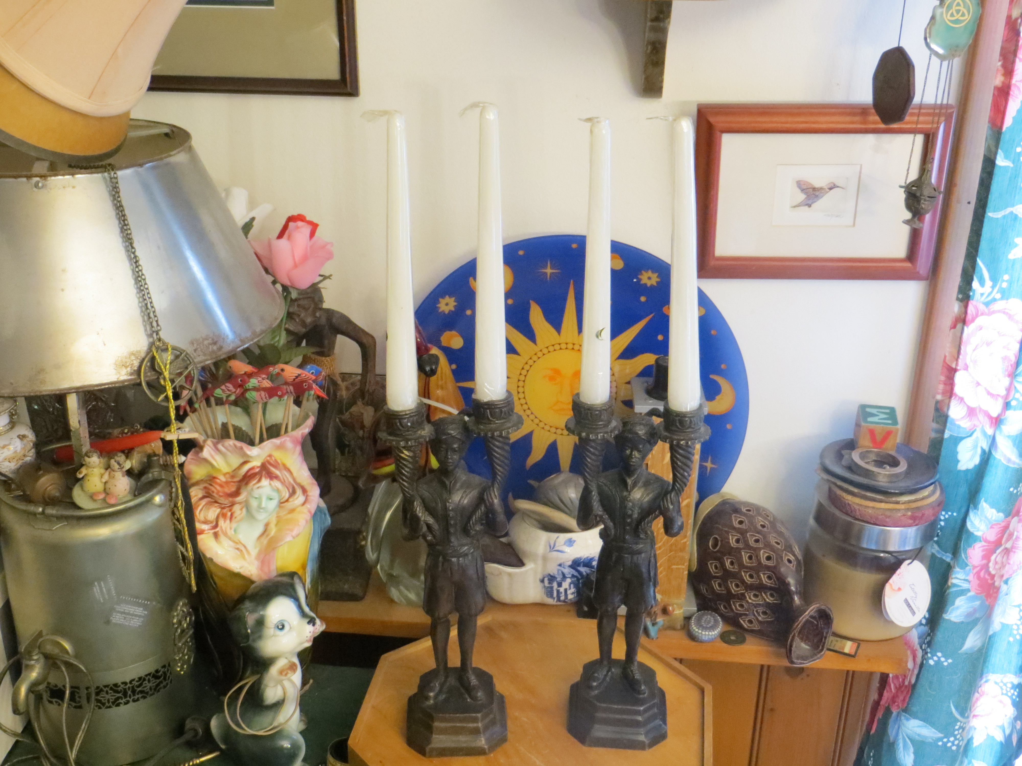 Antique Bronze Blackamoor Nubian Servant Statue Candlestick Candle Holders