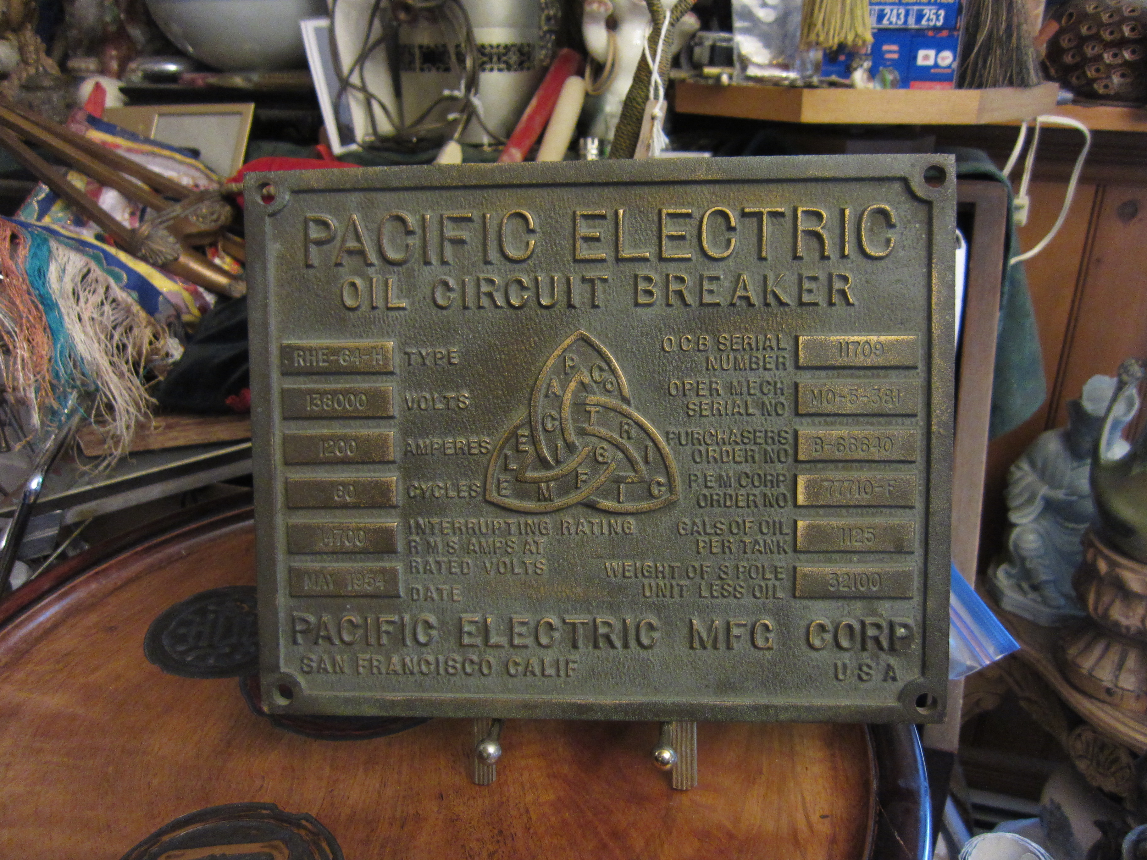 Vintage Pacific Electric mfg. Corp. Brass Sign Pacific Electric Railway