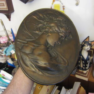 Vintage Cast Iron High Relief Beautiful Woman Art Nouveau Plaque