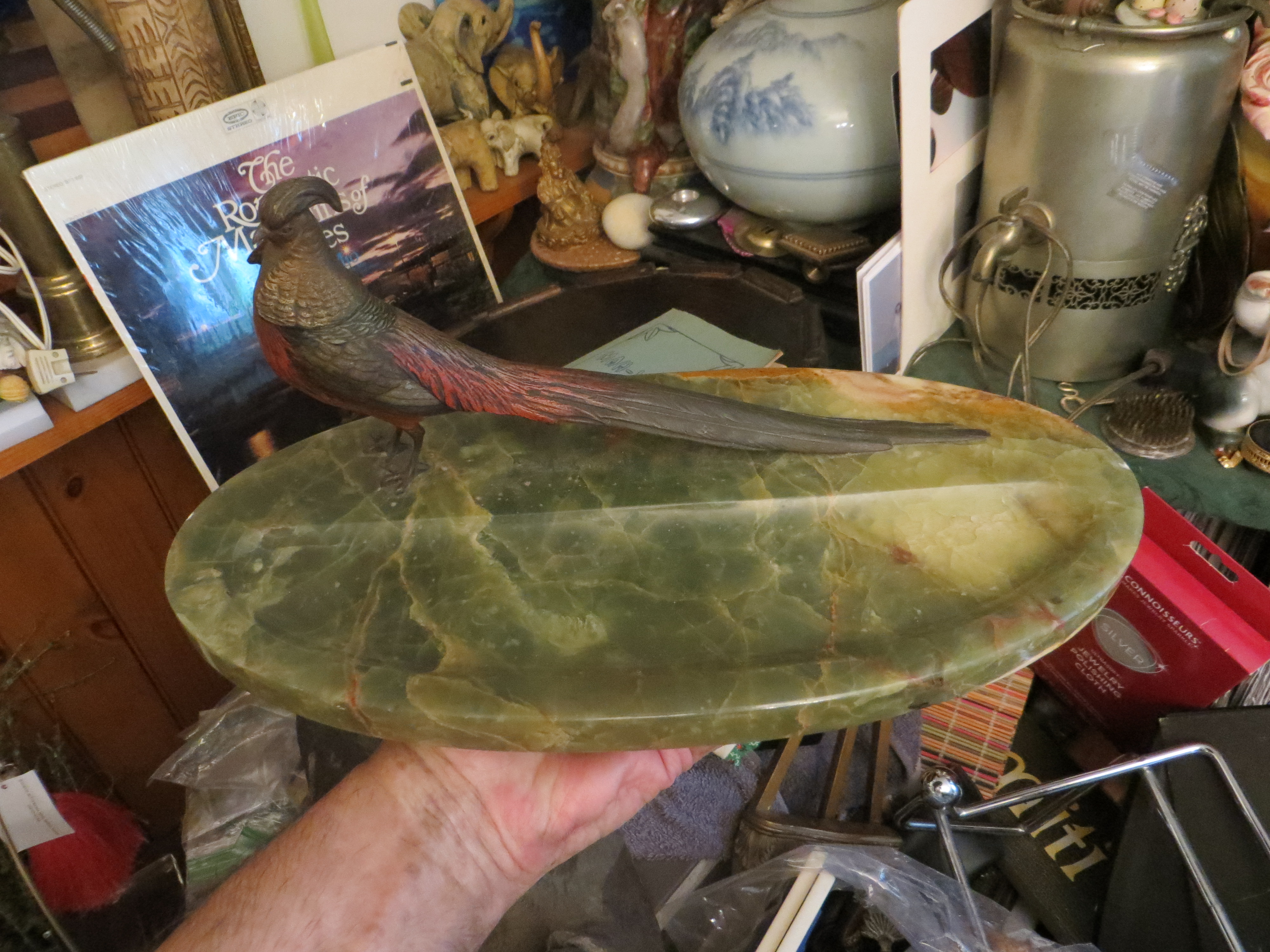 Onyx Pen Tray with Cold Painted Bronze Pheasant