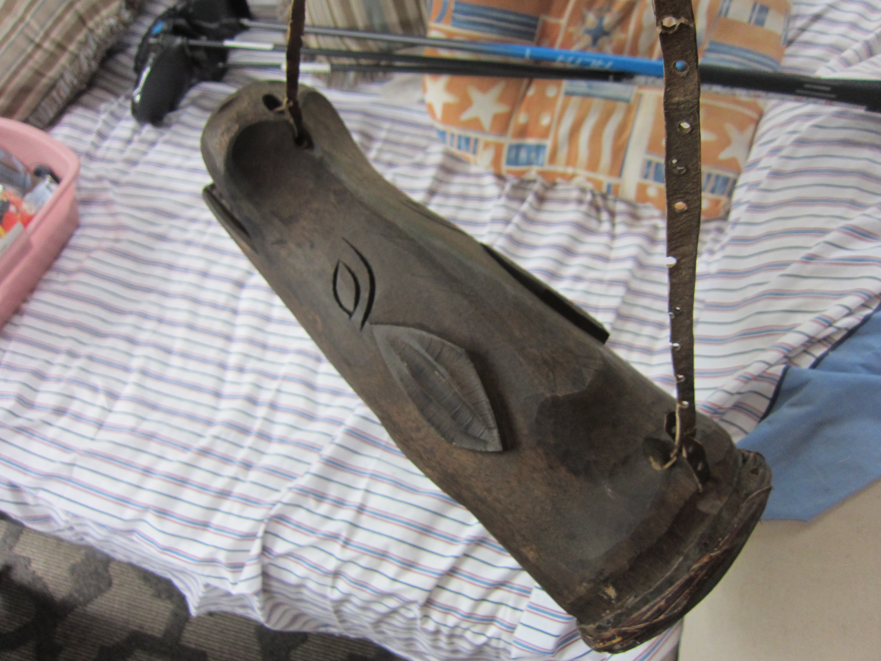 African Ceremonial Drum, Wood, Hide,