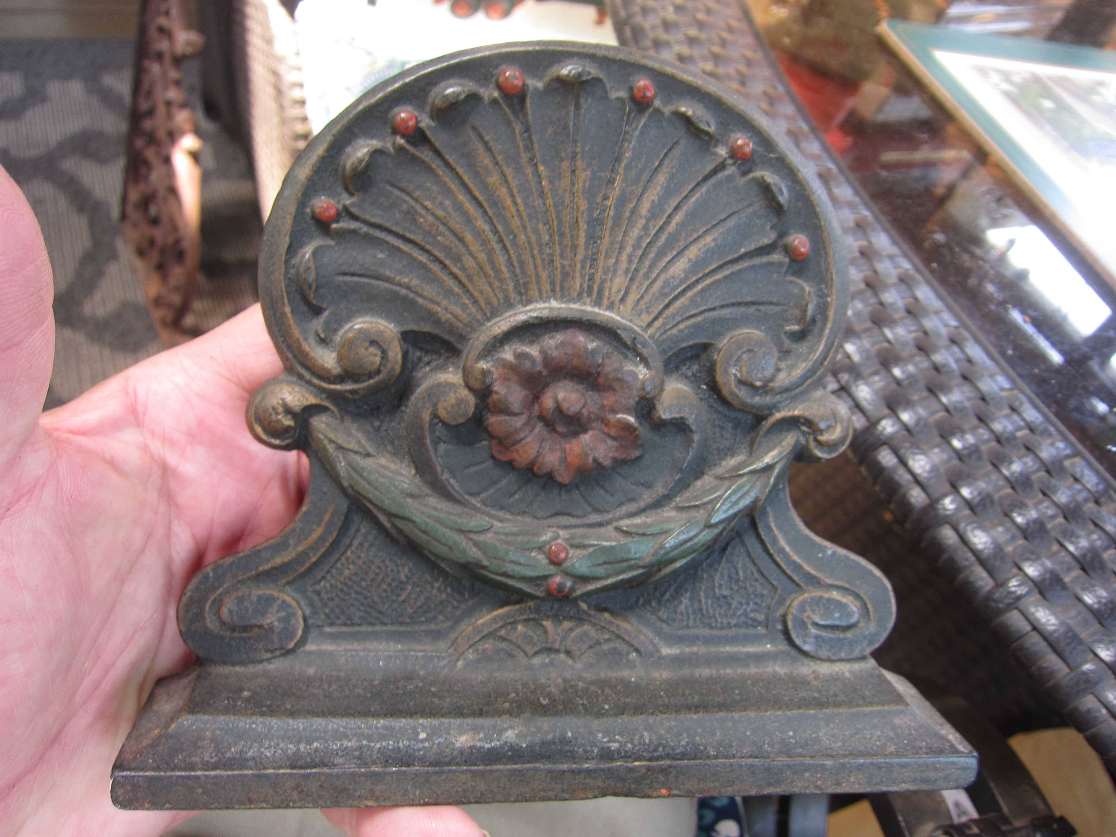 Antique Cast Iron Bookends, Vintage Pair Floral Book Ends