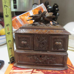 Original Antique Hand Carved Black Forest Wood Jewelry Box