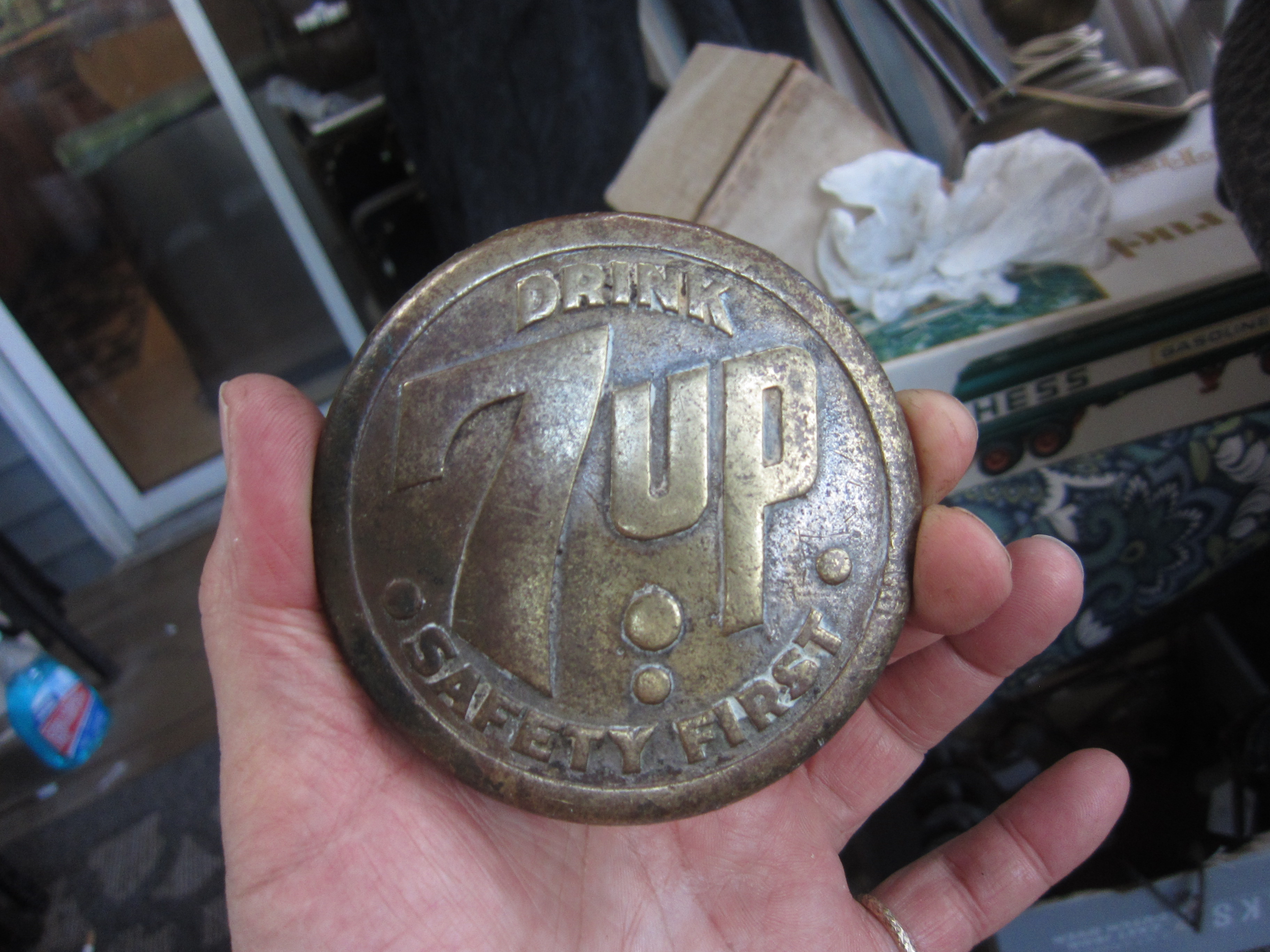 1930s, 7 Up, School Street Sidewalk Marker, Bronze