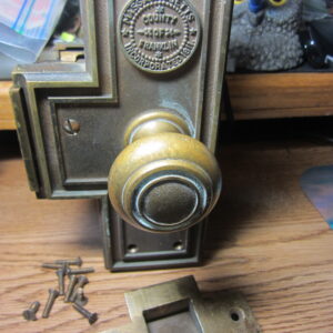 19th Century Ornamental Cast Bronze Russwin County of Franklin Courthouse Building Lock Monogrammed Historic Hardware