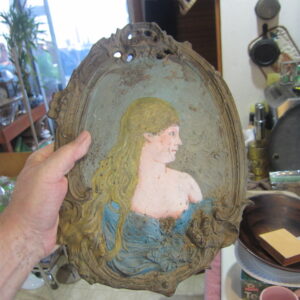 Vintage Antique Cast Iron Art Nouveau Wall Plaque Bronze Patina Stunning!