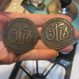 Antique Otis Elevator Car Sign Bronze Copper Nameplate Emblem, Set of Two