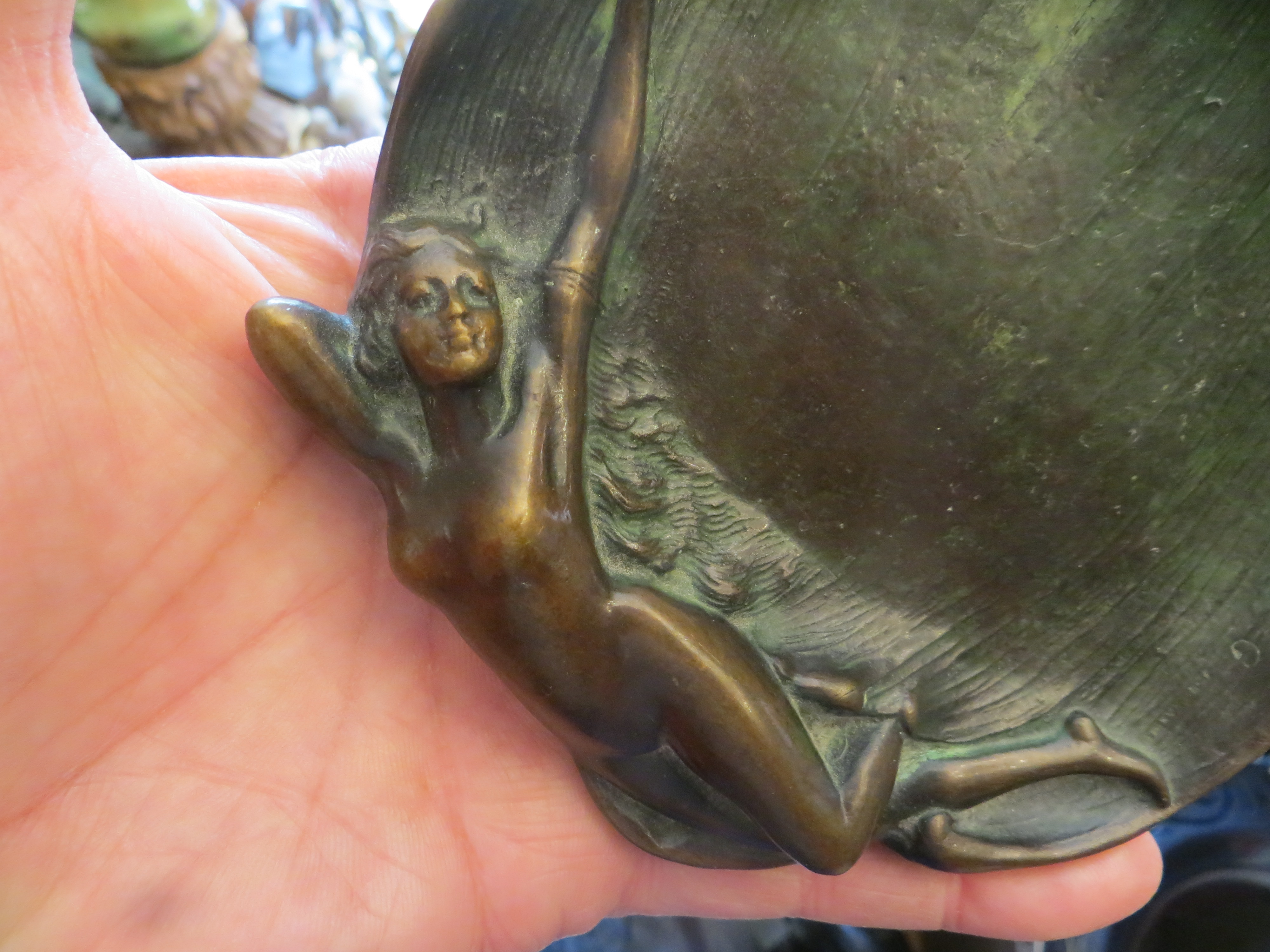 Art Nouveau Card Receiving Tray, Nude Bronze