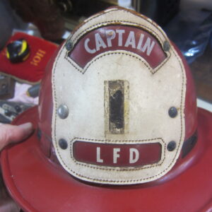 MSA Skullguard Red Fire Captains Helmet, LFD Leather Badge