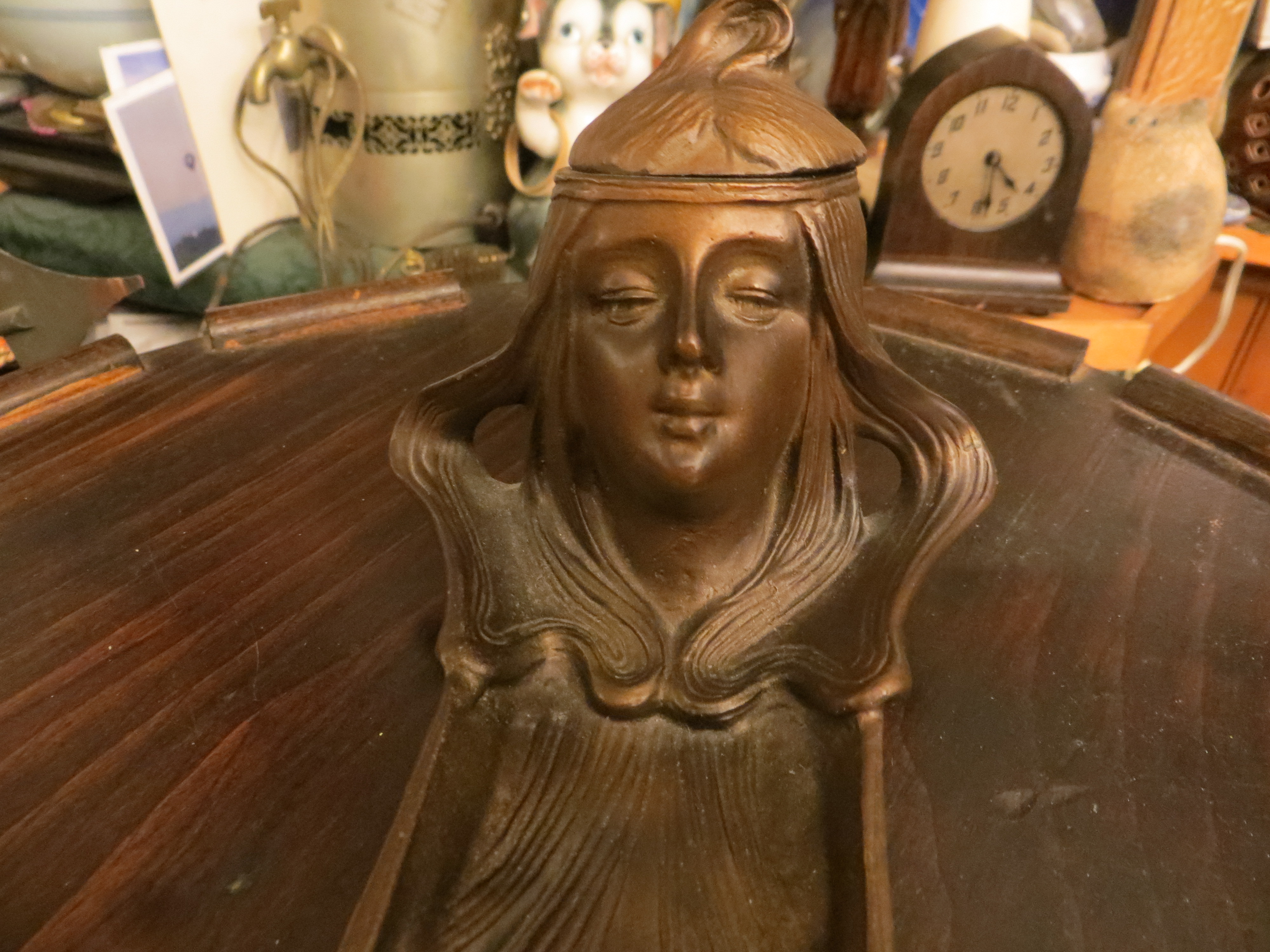 E. Maurel Cast Bronze Art Nouveau Figural Inkwell with Tray