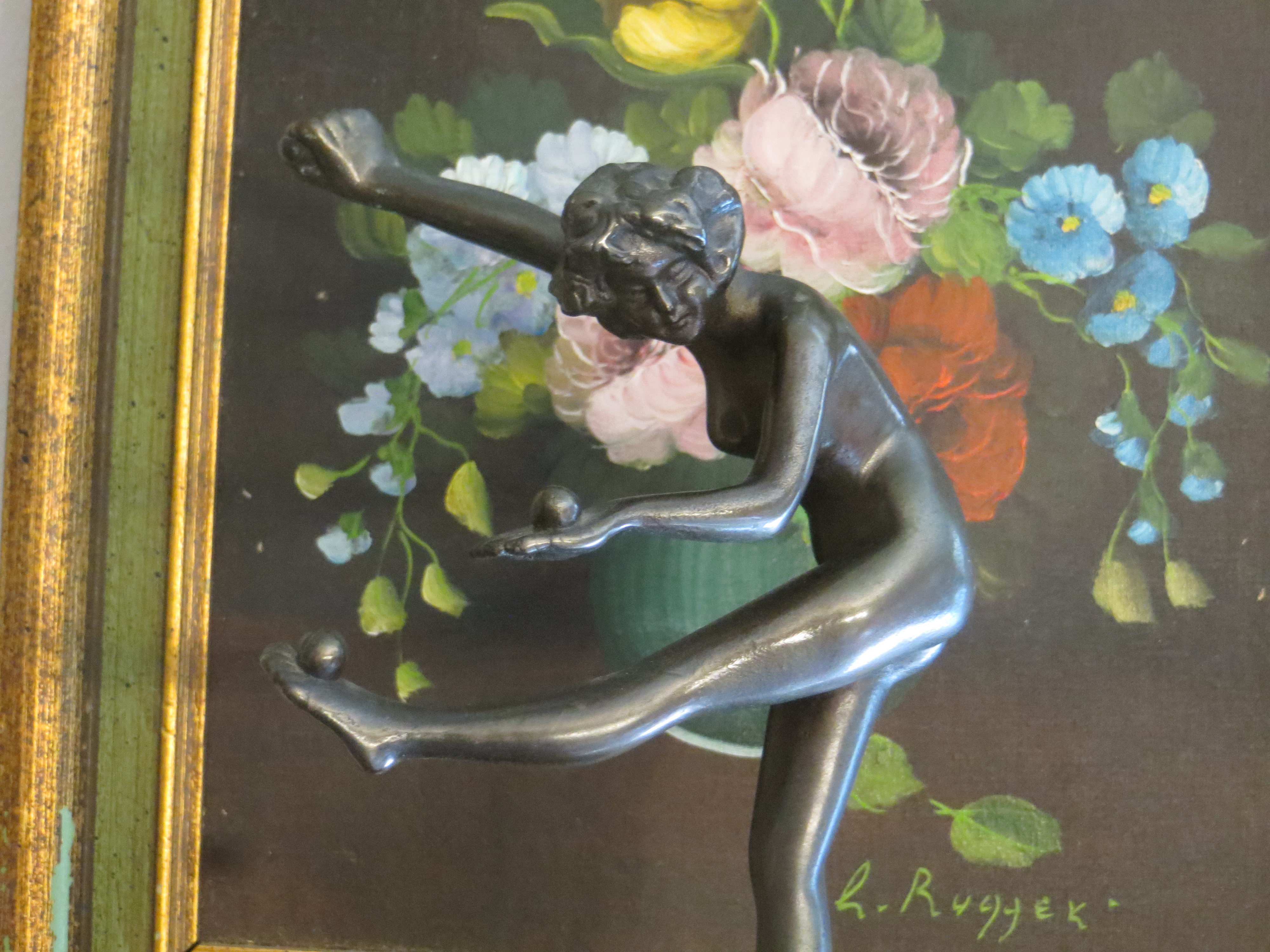 Vintage Art Deco Nude Woman Bronzed Statue Pen Holder Display