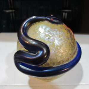 Vintage Correia Art Glass Paperweight Purple Applied Snake on Iridescent Orb