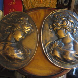 Pair Cast Iron Plaques, Victorian Art Nouveau