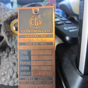 Early 20th Century Salvaged Otis Elevator Machine Plaque, Vintage Tag