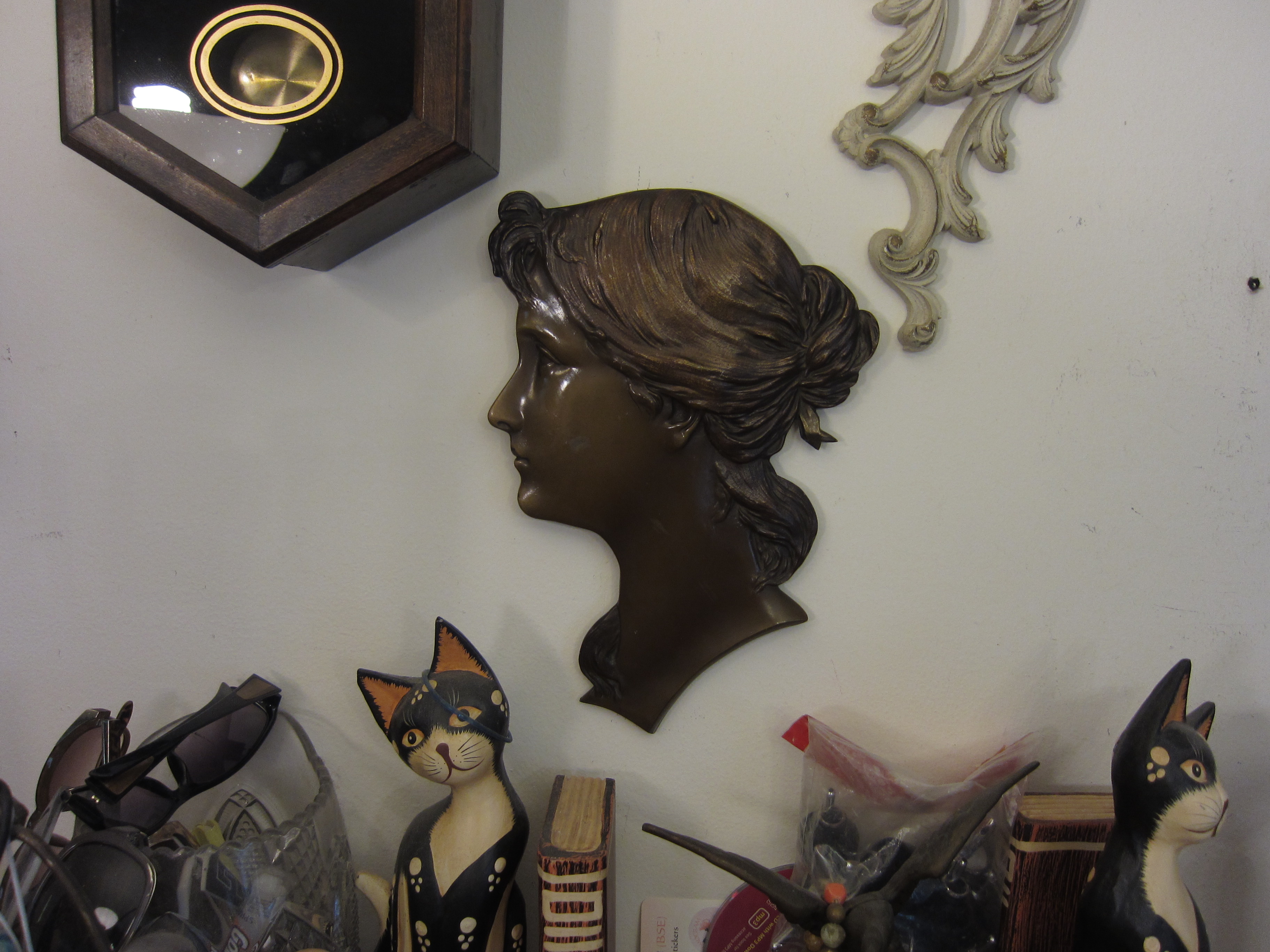 Art Nouveau Silhouette Wall Plaque, Left Facing, Bronzed Cast Metal