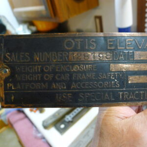 Otis Elevator Company Patent Plaque, Sign, Tag