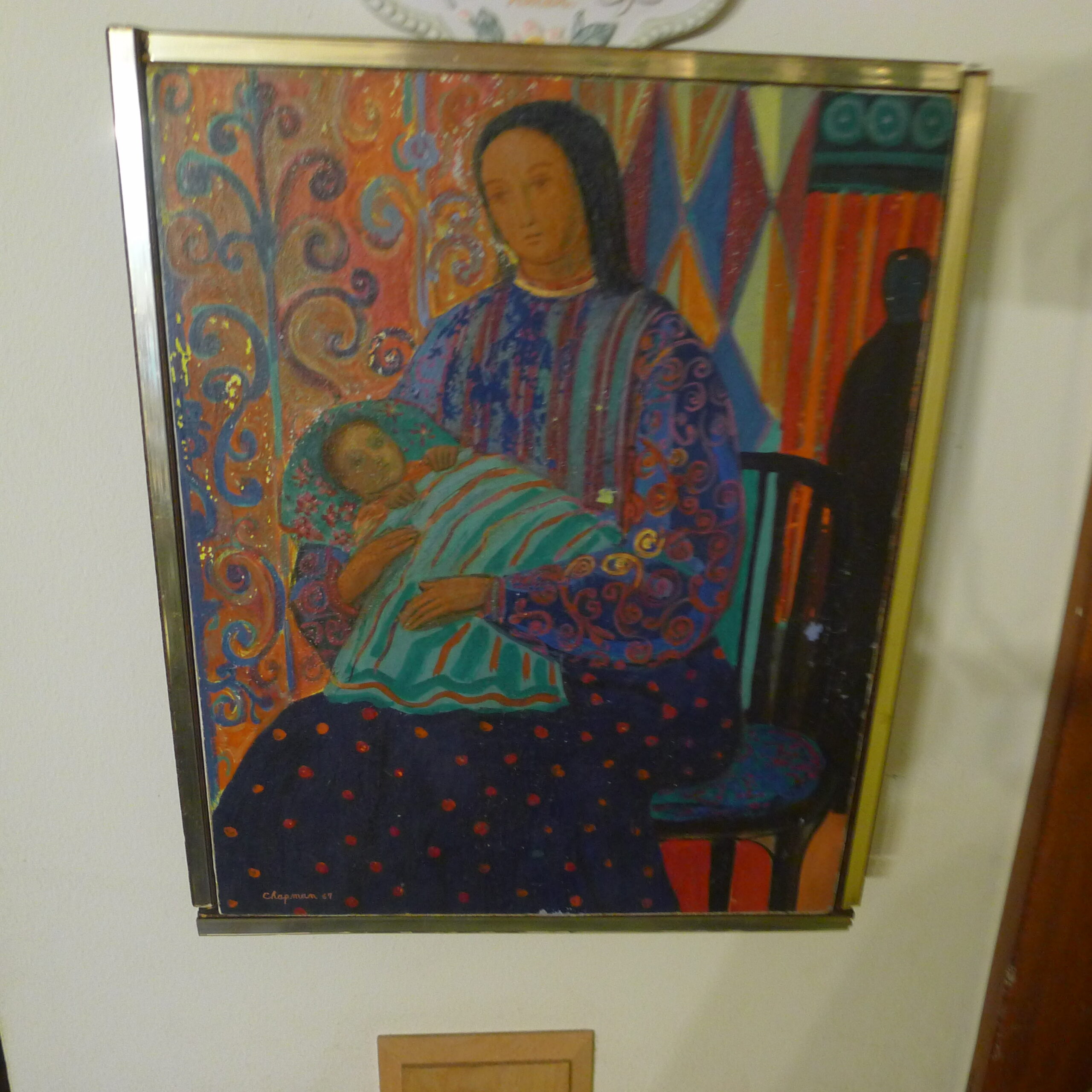 Ismael Saincilus: Madonna Egg Tempera - Signed 1967 Haitian Masterwork - Calico Madonna, Artibonite School Icon