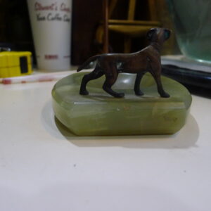 ntique Art Deco Green Onyx Desk Tray with Patinated Bronzed Pointer Dog Figurine